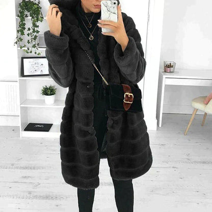 Women's elegant button-down faux fur plush coat by Wavlynn, timeless chic silhouette in luxe warmth