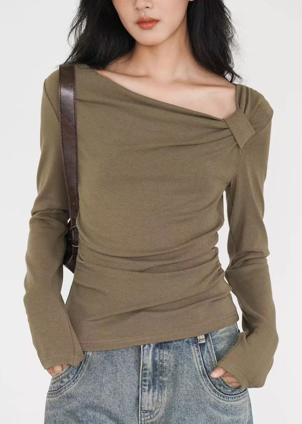 Chemises en coton vert armée à coupe asymétrique, collection automne - Wavlynn