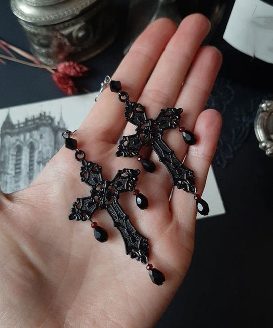 Boucles d'oreilles pendantes à pampilles croisées en acier inoxydable noir fin - Wavlynn