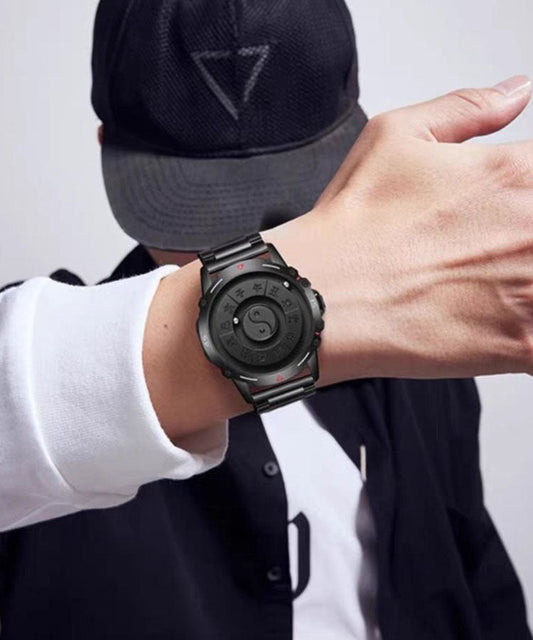 Montres étanches à mouvement à quartz en acier inoxydable noir de qualité - Wavlynn