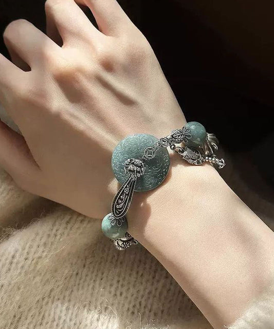 Bracelet à breloques en argent sterling et jade vert noirâtre - Wavlynn
