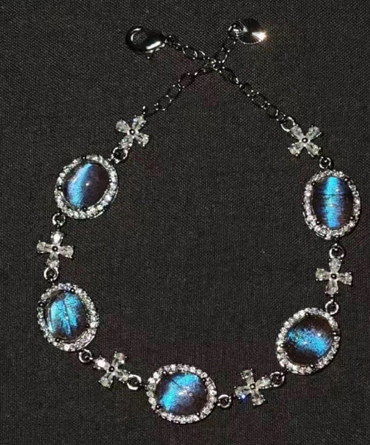 Bracelet à breloques en alliage de cuivre bleu fin et pierre précieuse en zircon - Wavlynn