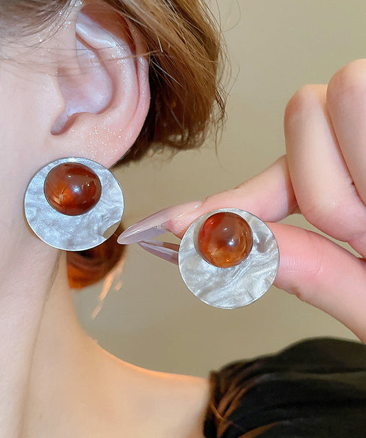 Boucles d'oreilles à tige en résine et alliage de café fin, motif géométrique circulaire - Wavlynn