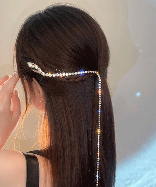 Épingle à cheveux à pompon serpentine en alliage d'or fin et zircon - Wavlynn