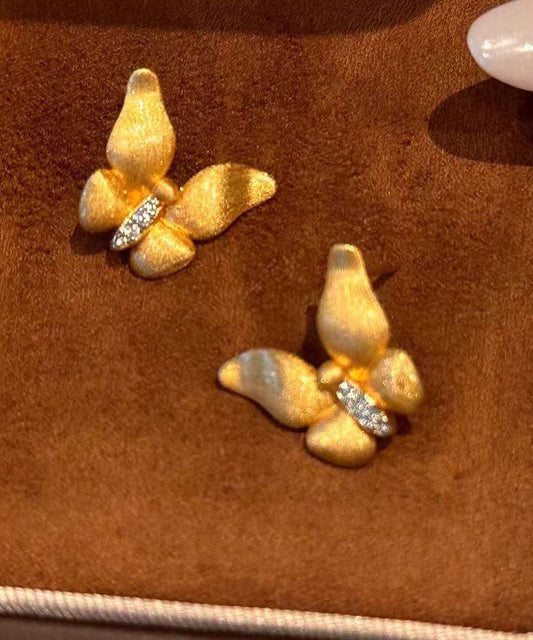 Boucles d'oreilles papillon en or fin et zircon Dharma ancien Dharma, or fin, clous d'oreilles pendants. - Wavlynn