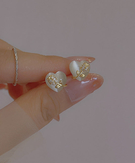 Boucles d'oreilles à tige en alliage de cuivre doré fin avec motif floral œil de chat - Wavlynn