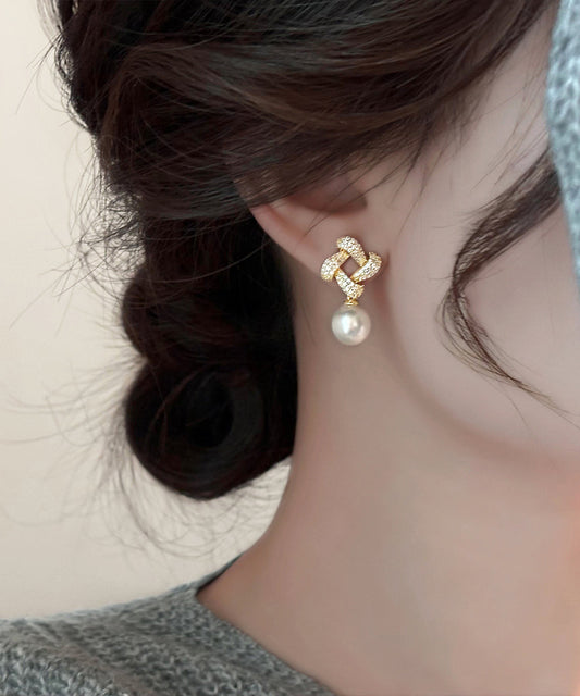Boucles d'oreilles pendantes carrées en or fin, cuivre et zircons - Wavlynn
