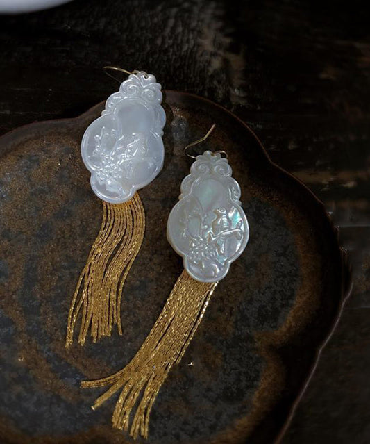 Boucles d'oreilles pendantes en argent sterling et or fin avec pampilles en forme de coquillage et de pie - Wavlynn