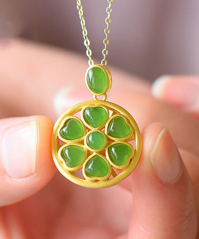 Collier pendentif trèfle à quatre feuilles en jade vert antique en forme de cœur - Wavlynn