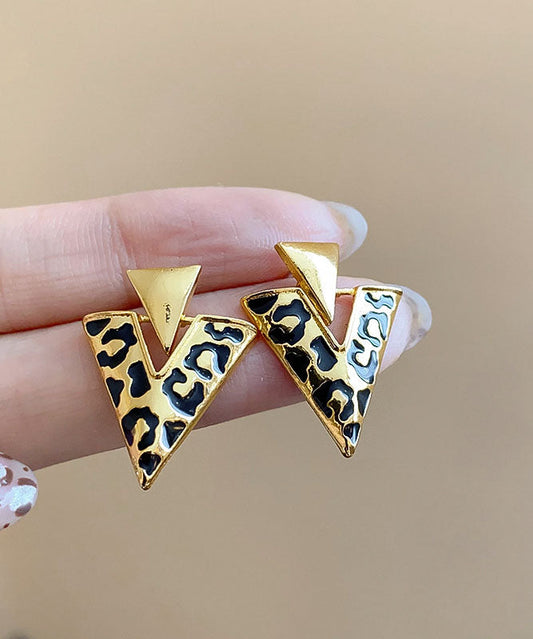 Boucles d'oreilles à tige triangulaires en alliage de résine émaillée léopard fin - Wavlynn
