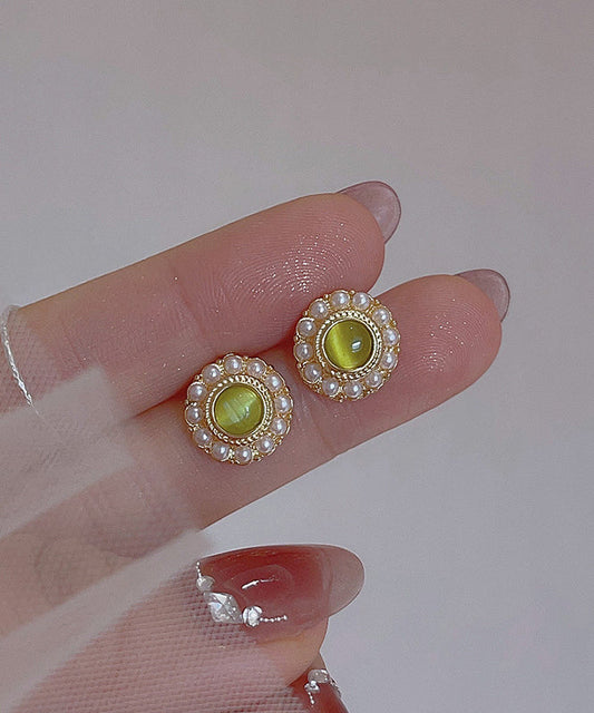 Boucles d'oreilles à tige en alliage de cuivre vert clair avec perles de zircon - Wavlynn