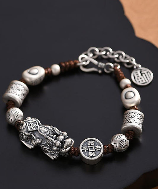 Bracelet à breloques en argent sterling et soie pour homme, motif animal sauvage mythique - Wavlynn