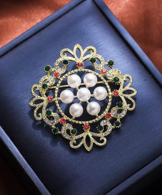 Broches creuses en alliage multicolore fin avec perles et flocons de neige en zircon - Wavlynn