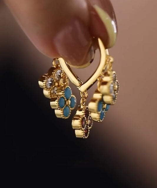 Boucles d'oreilles pendantes en forme de trèfle à quatre feuilles en cuivre arc-en-ciel - Wavlynn