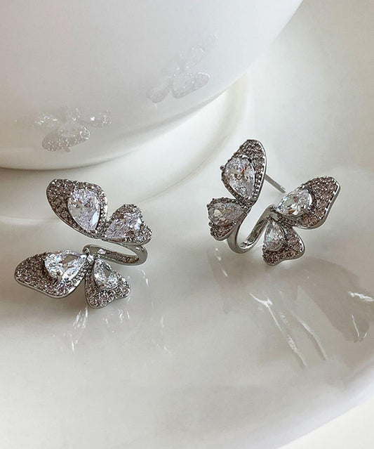Boucles d'oreilles papillon en alliage de cuivre et zircon en soie fine - Wavlynn