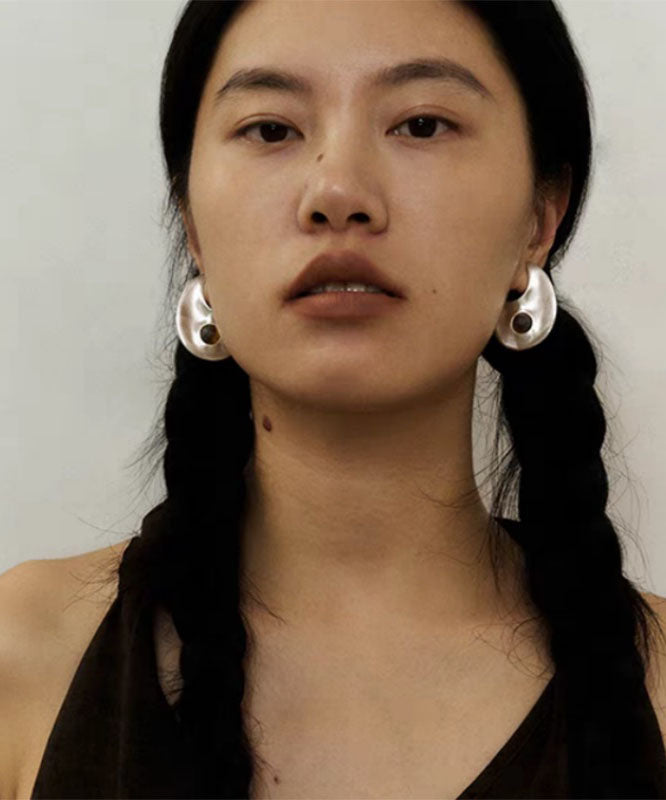 Boucles d'oreilles créoles en soie fine, cuivre et verre, croissant de lune - Wavlynn