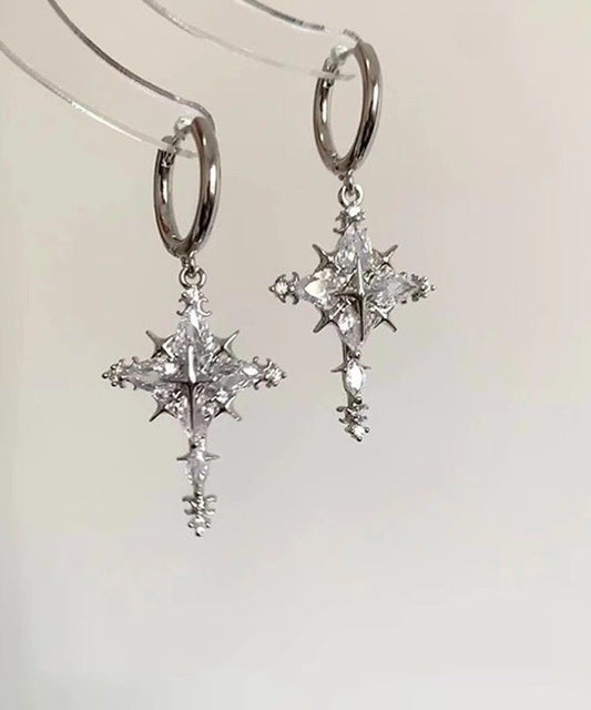 Boucles d'oreilles pendantes flocon de neige en soie fine, cuivre doré et zircon - Wavlynn