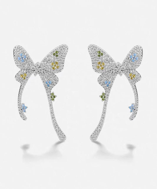 Boucles d'oreilles papillon en soie fine, cuivre surdoré et zircon - Wavlynn