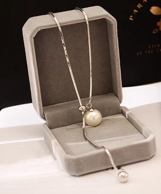 Collier lariat en soie fine et métal argenté cassé - Wavlynn