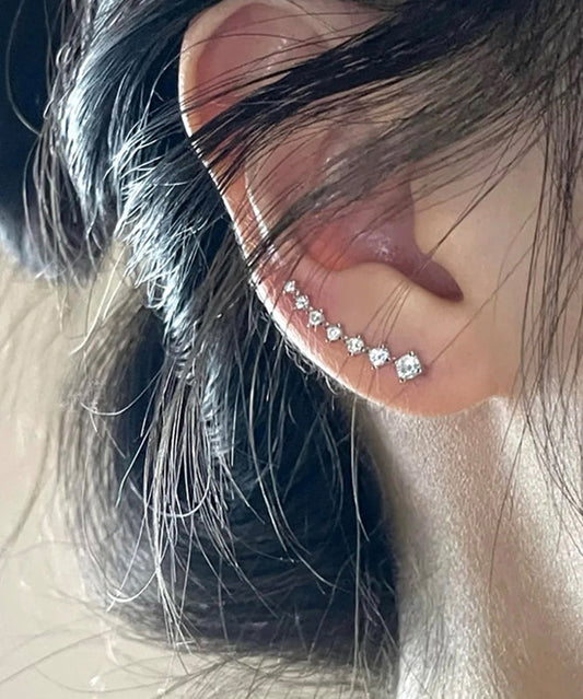 Boucles d'oreilles créoles en argent sterling et zircon en forme d'arc en soie fine - Wavlynn