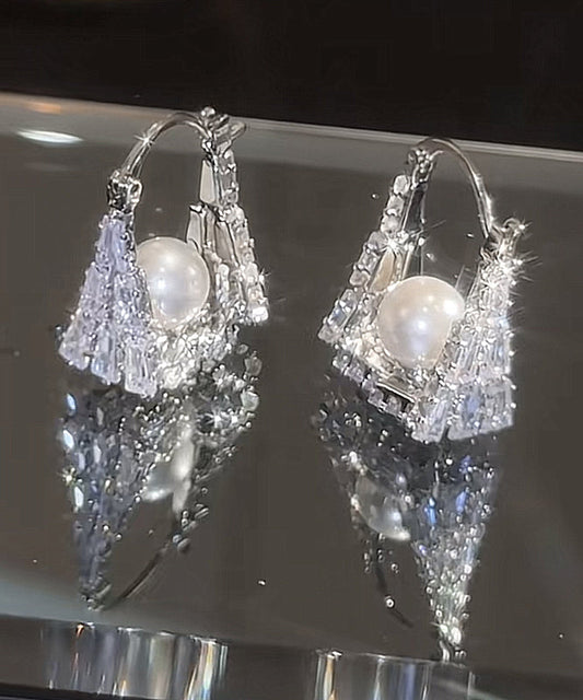 Boucles d'oreilles créoles en argent sterling et perles de zircon pour sac à main - Wavlynn