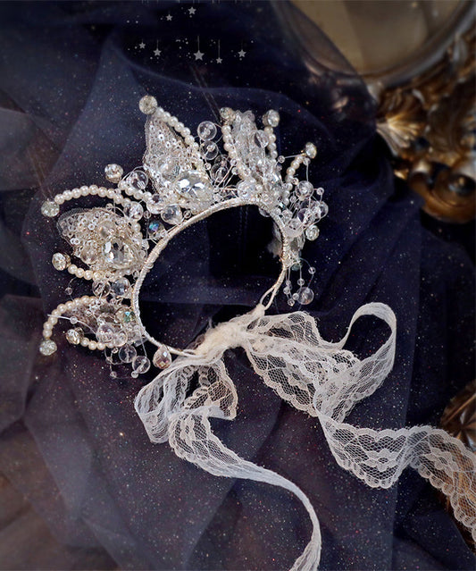 Épingle à cheveux pour enfants en alliage blanc fin, dentelle, cristal de zircon, perles et paillettes - Wavlynn