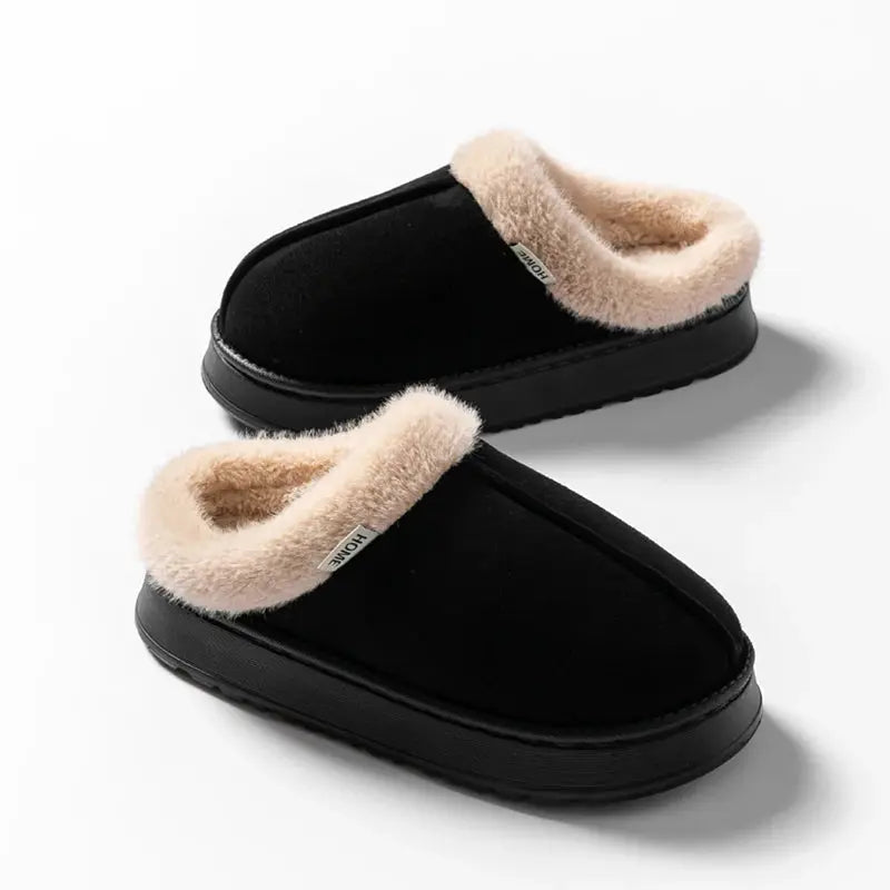 Women's fluffy plush indoor slippers cozy anti-slip thick EVA sole cloud-like comfort