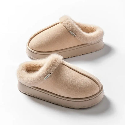 Women's fluffy plush indoor slippers cozy anti-slip thick EVA sole warm cloud-like comfort