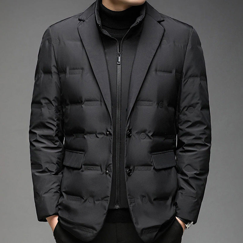 Wavlynn unisex duck down winter jacket blazer-cut with side pockets, lightweight warm insulation