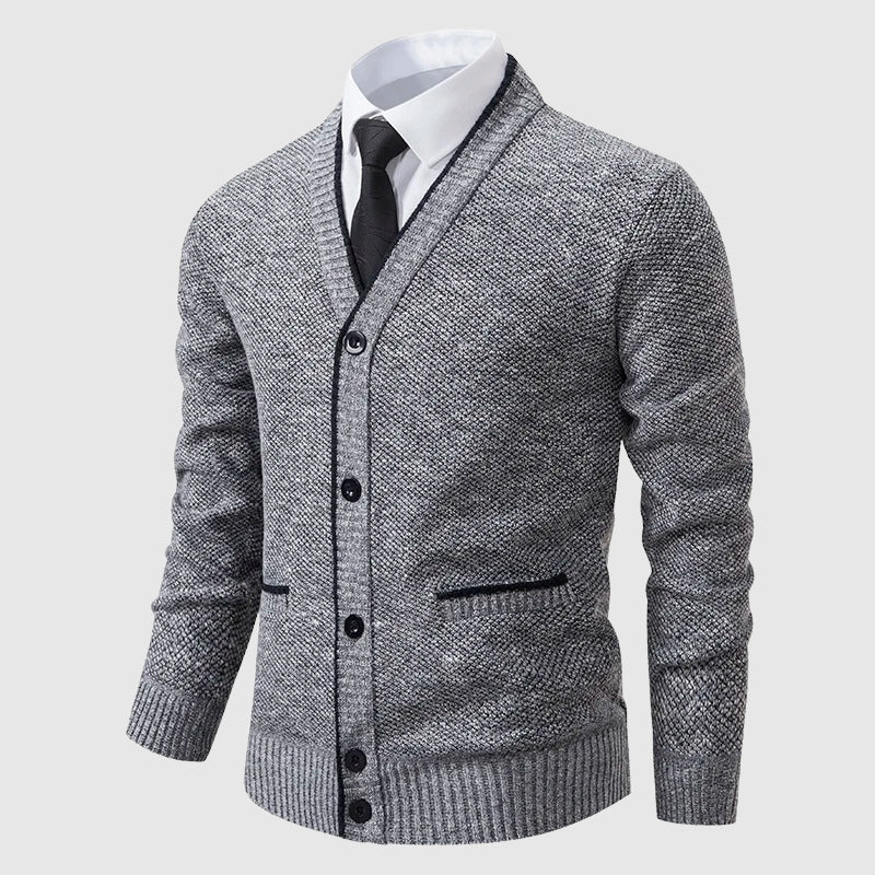 Women's slim fit v-neck knit cardigan lightweight cozy polyester blend with pocket detailing