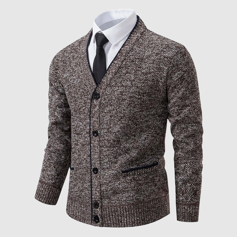 Women's slim fit V-neck knit cardigan lightweight cozy polyester blend with pocket detailing
