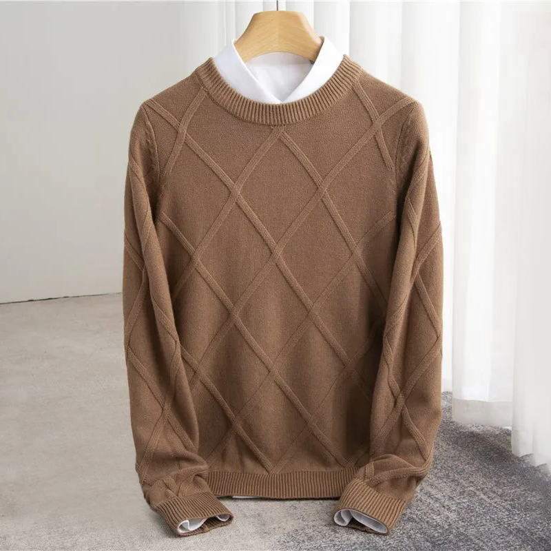 François Blanchet unisex cream cashmere sweater, O-neck relaxed fit with subtle woven pattern