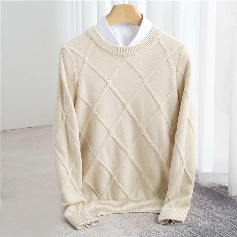 Nolan unisex cashmere sweater soft diamond argyle knit neutral tones timeless luxury comfort