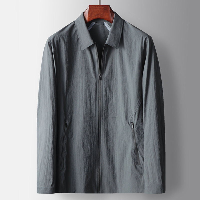 Black nylon blend windproof unisex tailor jacket zip front tailored fit urban silhouette