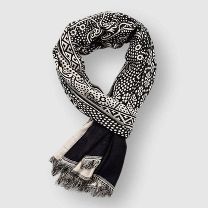 François Blanchet navy and white cotton scarf with pattern-rich design, 65x195cm lightweight wrap