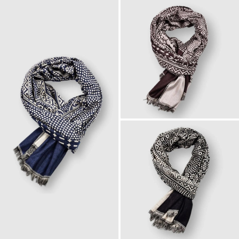 François Blanchet navy and white cotton scarf with pattern-rich design, 65x195cm lightweight versatile wrap