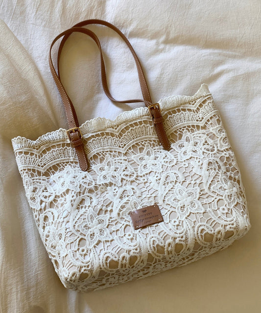 Sacs à bandoulière en dentelle beige français de grande capacité - Wavlynn