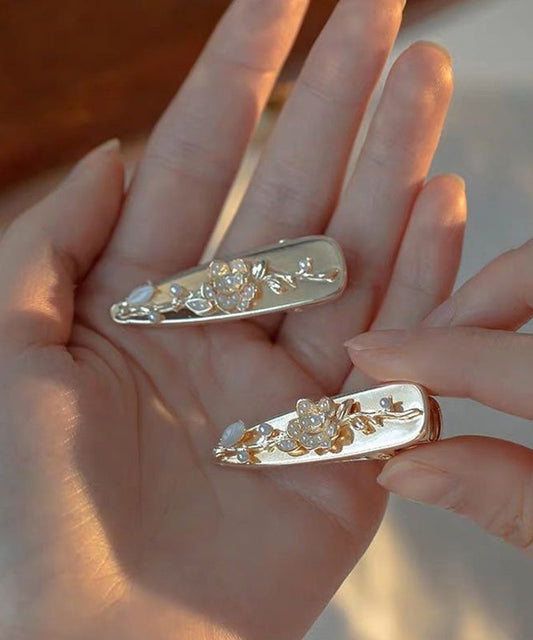 Épingles à cheveux en alliage d'or, perles et fleurs (paire) - Wavlynn