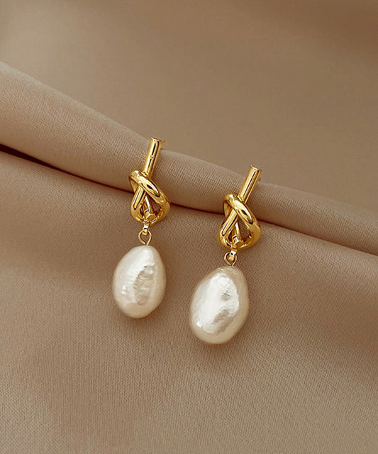 Boucles d'oreilles pendantes asymétriques en alliage de cuivre et or français avec perles - Wavlynn