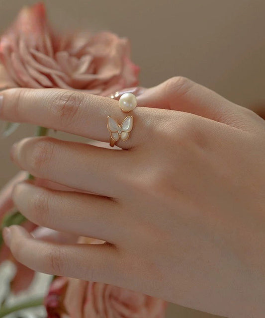 Bagues ouvertes papillon en or et cuivre doré avec perles - Wavlynn