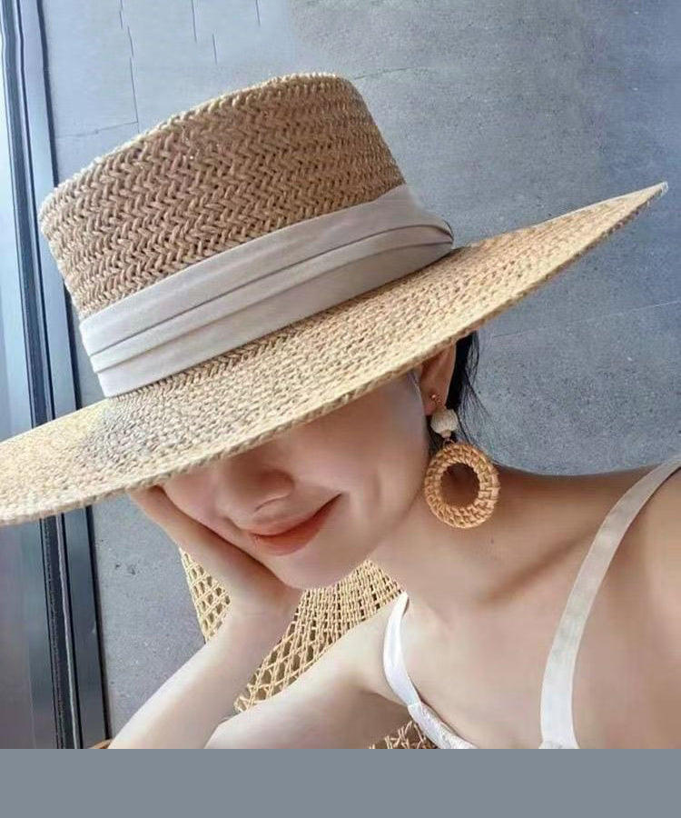 Chapeau cloche en paille kaki tissé de style français - Wavlynn