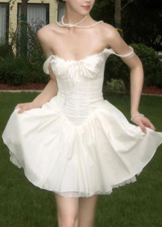 Robe mi-longue unie blanche à épaules dénudées pour l'été - Wavlynn