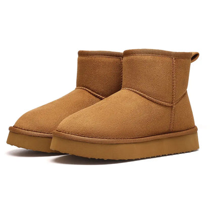 Women's fuzzy short ankle boots with soft fur lining, cozy winter style in neutral tones