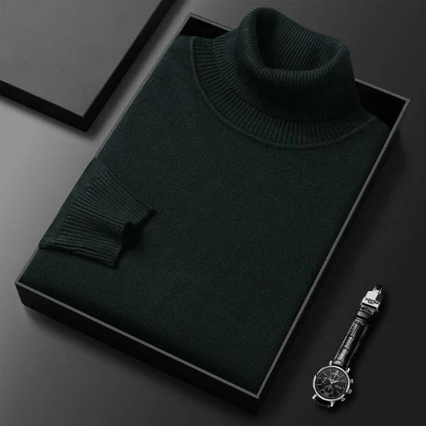 Men's black turtleneck sweater slim-fit premium cotton blend knit for sharp casual winter style