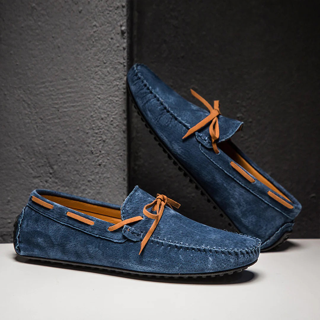 Men's soft suede loafers classic moccasin silhouette flexible rubber sole elegant everyday comfort