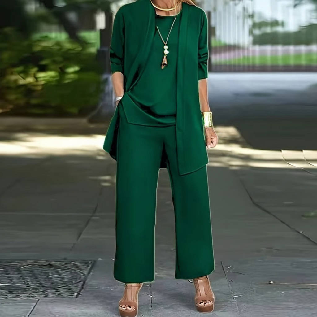 Women's 3-piece pantsuit elegant tailored ensemble with structured vest, versatile polished look