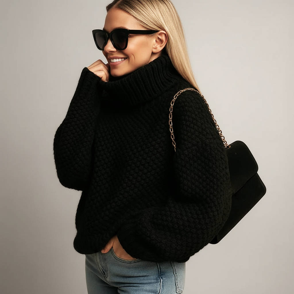Women's chunky knit sweater cozy relaxed fit cotton-polyester blend versatile office weekend style