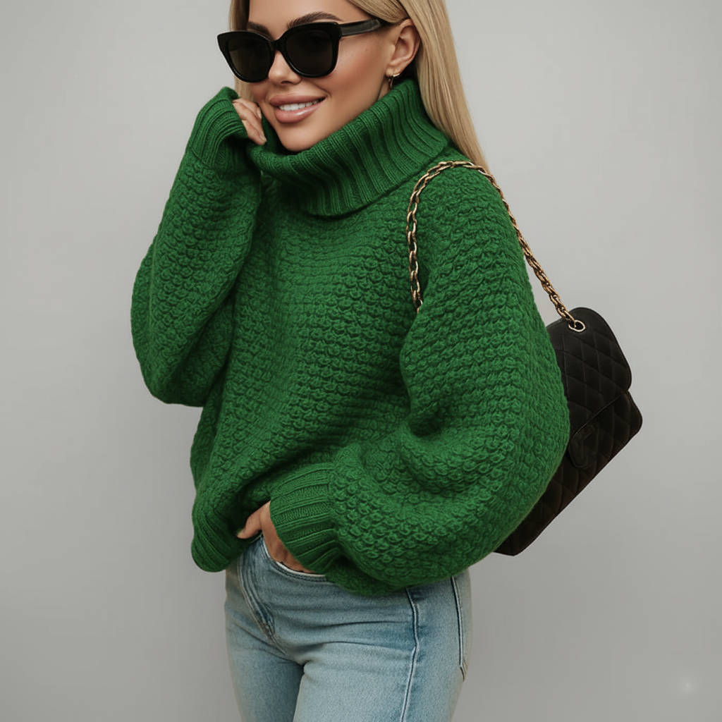 Women's chunky knit sweater cozy easy fit cotton-polyester blend versatile office weekend style