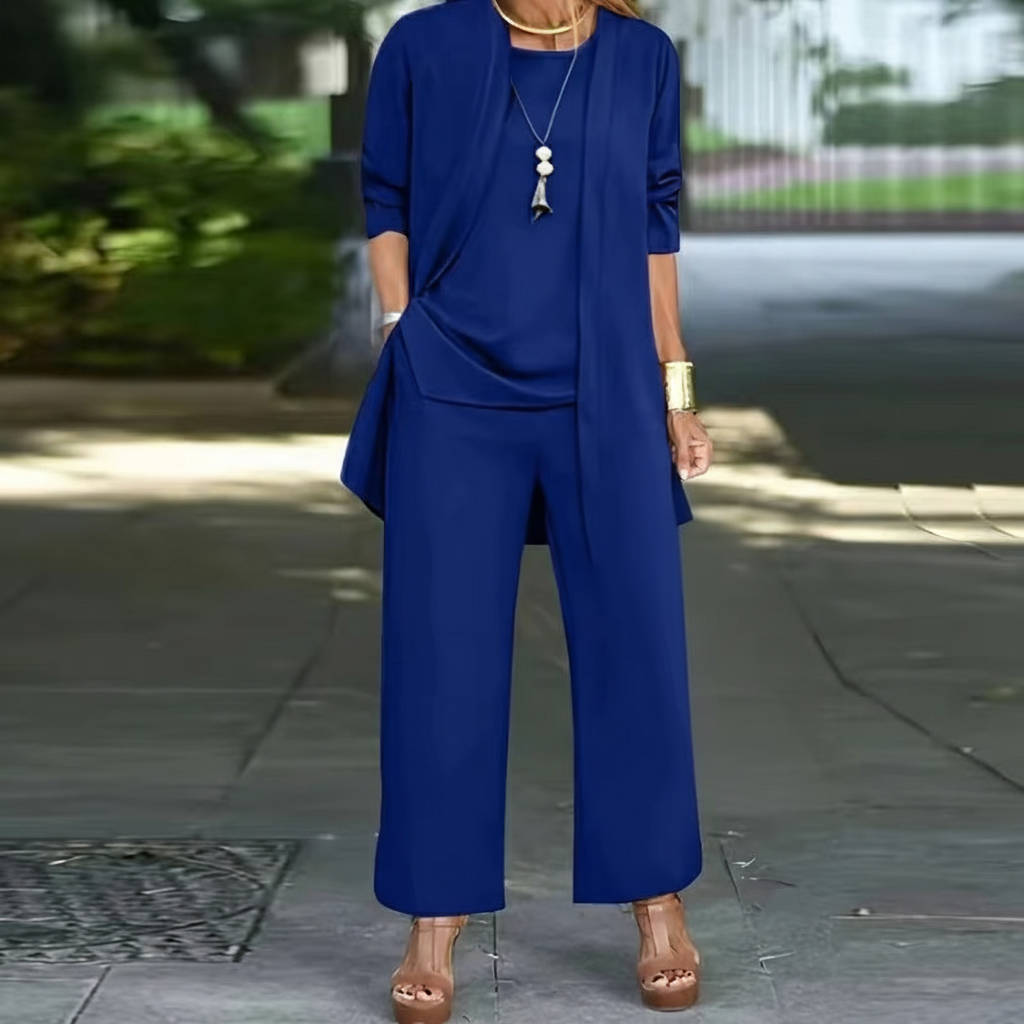 Women's 3-piece pantsuit elegant versatile ensemble with structured vest, polished tailored fit