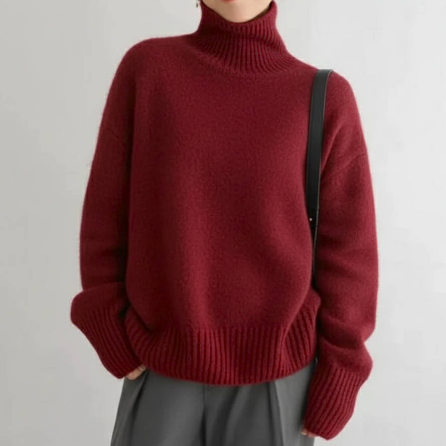 Women's oversized cashmere turtleneck sweater relaxed silhouette soft luxury everyday warmth
